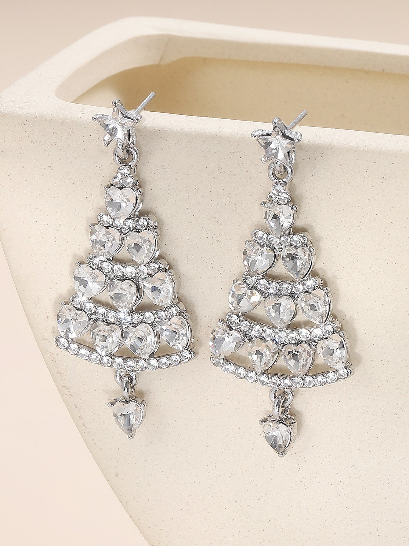 Wholesale Diamond-encrusted Christmas tree earrings